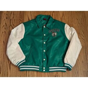 Boston Celtics  Faux Leather Jacket, Men's Medium, Ultra Game Green & White, NBA